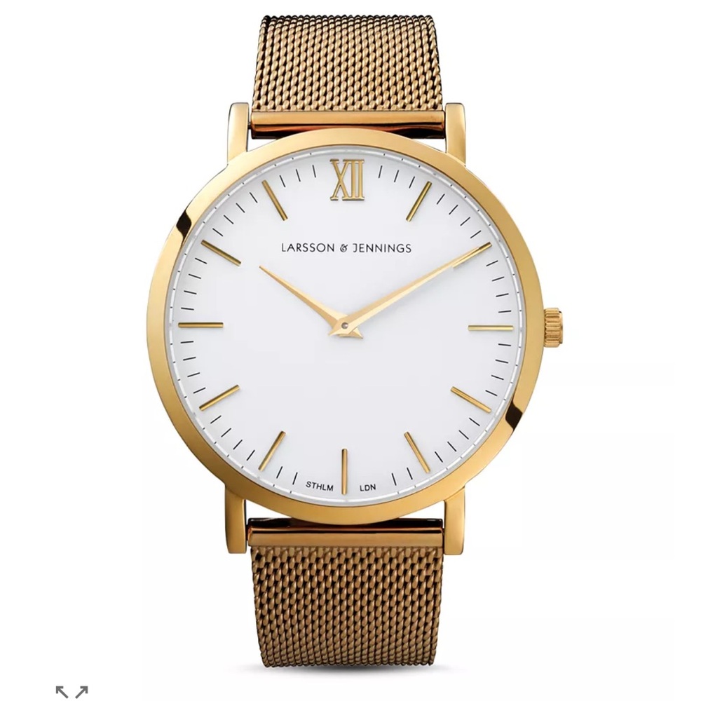 Larsson & Jennings Gold Mesh Watch | Lugano Watch, 40mm | Minimalist White Dial